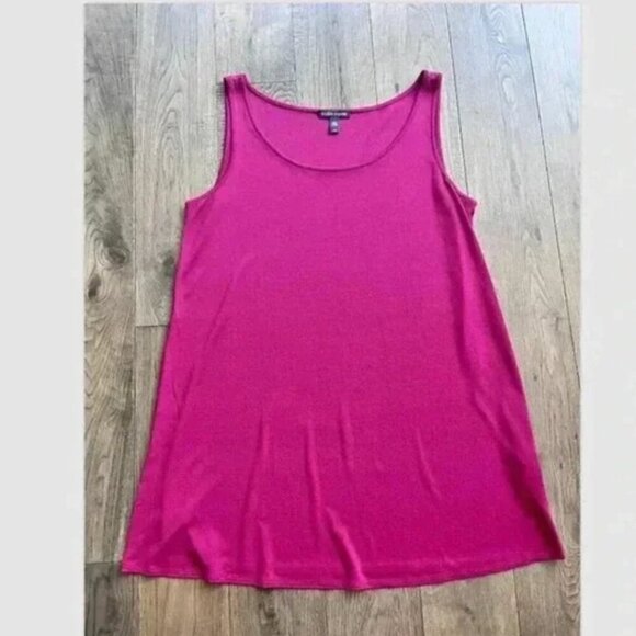 Eileen Fisher 100% Silk Sleeveless Tunic Blouse Size M Cranberry Pink Luxe Top - Picture 1 of 7